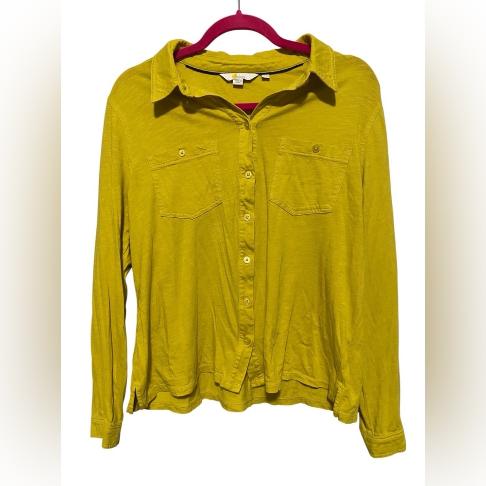 Boden Cotton Button Down Long Sleeve Yellow US Sz 12R Casual Costal Collar Top